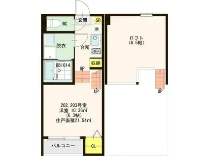 ハーモニーテラス東仙台IV(1K/2階)の間取り写真