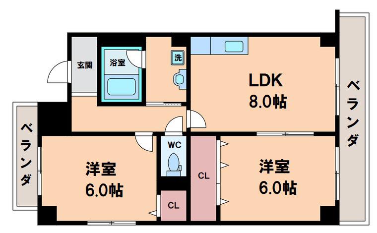 ヴォーヌング堂ヶ芝(2LDK/6階)の間取り写真