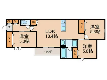 ヘーベル ロシュ8(3LDK/2階)の間取り写真