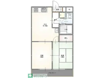 ヒルズサンワード(2DK/2階)の間取り写真