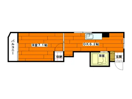 イシダマンション中広(1DK/5階)の間取り写真