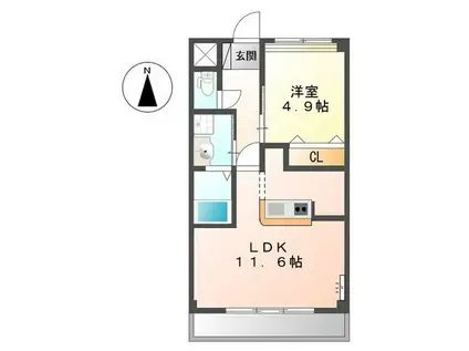 シャンビラージュII(1LDK/2階)の間取り写真