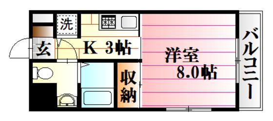 グラビスコート西原(1K/4階)の間取り写真