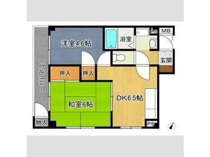 エーデル宝殿(2DK/2階)の間取り写真