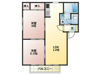 ディアス中津川 C(2LDK/2階)の間取り写真