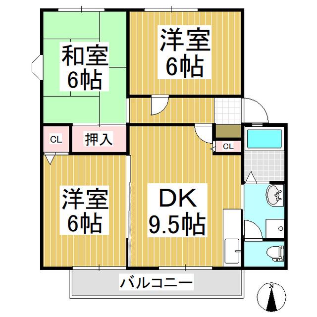 サンビレッジ若槻 A棟(3DK/1階)の間取り写真