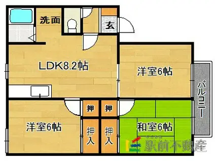 フローライン大谷C棟(3LDK/2階)の間取り写真