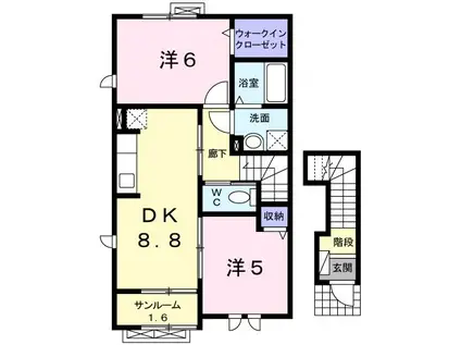パーシモン C(2DK/2階)の間取り写真