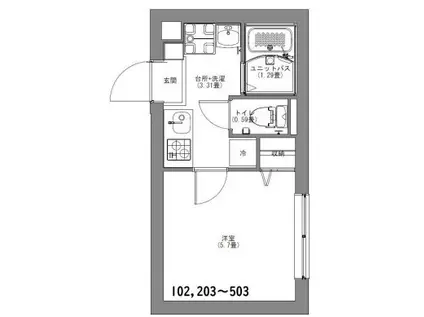 サンノワール三ノ輪(1K/3階)の間取り写真