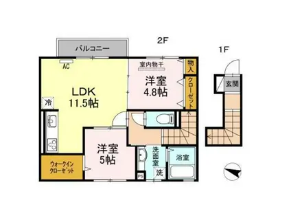 イーグル タニ(2LDK/2階)の間取り写真