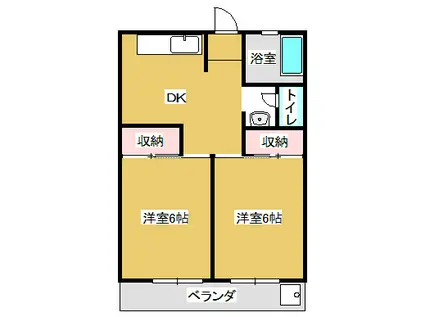 シャトー道(2DK/1階)の間取り写真