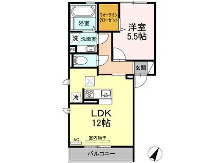 グランデュール葉山(1LDK/1階)の間取り写真