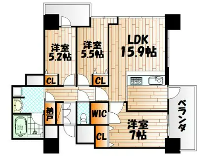 小倉D.C.TOWER(3SLDK/19階)の間取り写真