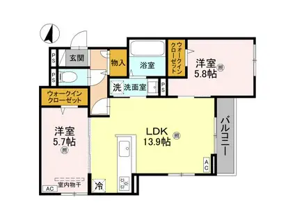 プライム金剛(2LDK/3階)の間取り写真