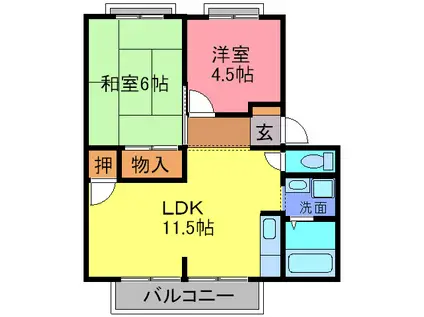矢内ハイツ南花屋敷A棟(2LDK/2階)の間取り写真