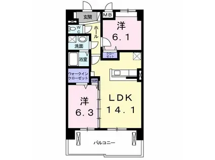グラン ヴェルジェ(2LDK/4階)の間取り写真