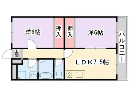 ビューテラス畷A棟(2DK/2階)の間取り写真