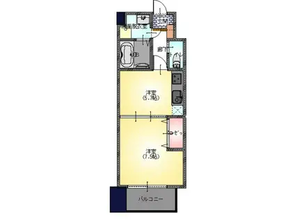 ヴィアーレ北仙台(1DK/2階)の間取り写真