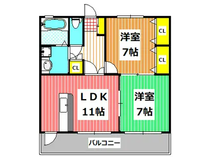コートプレイス龍田II(2LDK/2階)の間取り写真