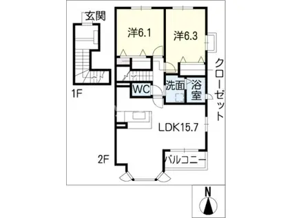 ジェルメII(2LDK/2階)の間取り写真