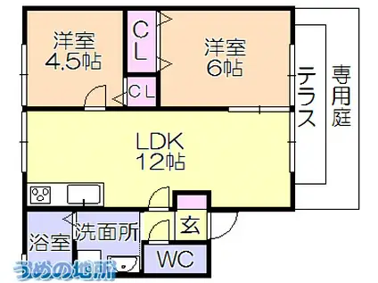 ハイム東山I(2LDK/1階)の間取り写真