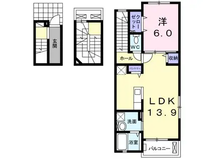 プーロ フィウーメ(1LDK/3階)の間取り写真
