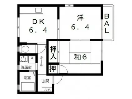 フォーレス華(2DK/2階)の間取り写真