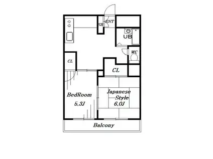ウェルス本郷(2DK/1階)の間取り写真