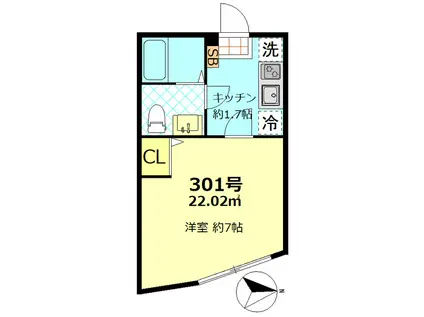 ソレイユ仲六郷(1K/3階)の間取り写真