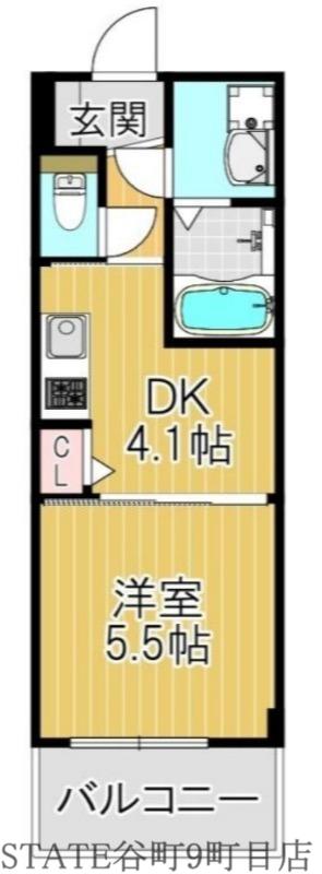 リフレス天王寺国分町(1DK/11階)の間取り写真