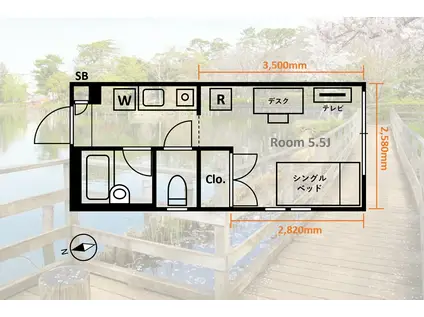  テルメ (1K/2階)の間取り写真