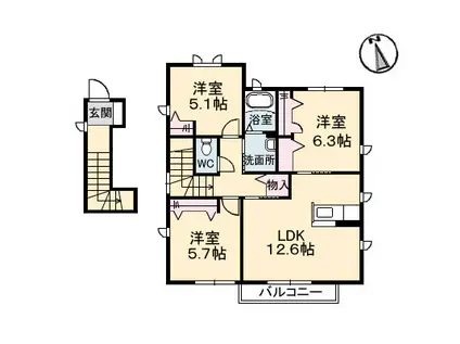 グランドールII E棟(3LDK/2階)の間取り写真