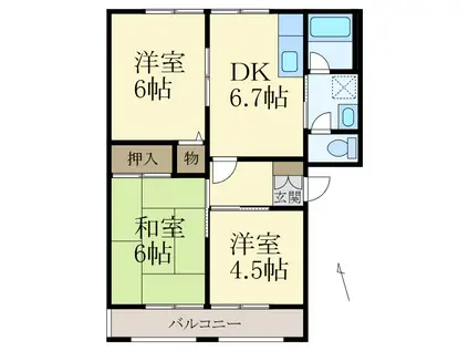 グリーンフル本郷(3DK/2階)の間取り写真