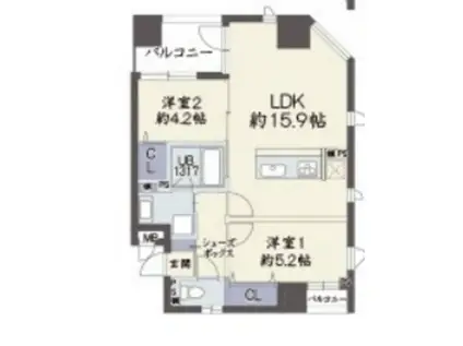 グランデージ新大阪(2LDK/3階)の間取り写真