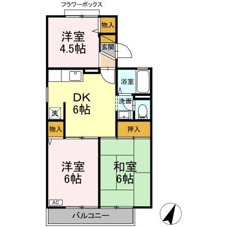 ロイヤルタウン泉D(3DK/2階)の間取り写真