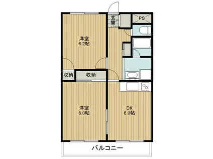 アイランドマンション(2DK/4階)の間取り写真