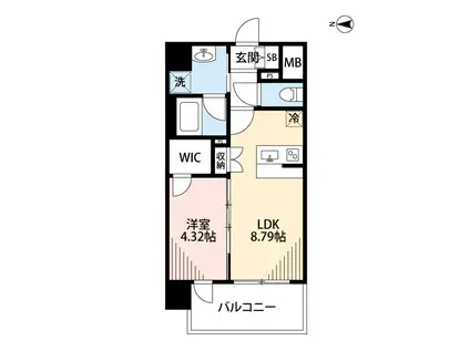 VACHE ROUGE新町II(1LDK/4階)の間取り写真