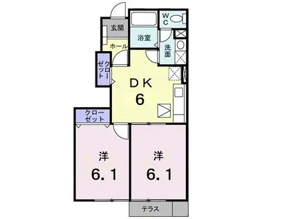 ウィルモアIIB(2DK/1階)の間取り写真