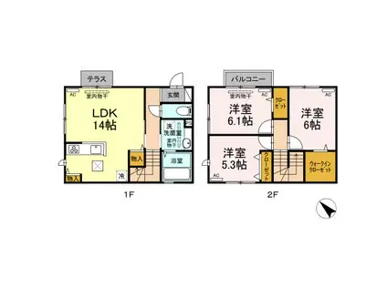 水島臨海鉄道 西富井駅 徒歩9分 2階建 築5年(3LDK/1階)の間取り写真