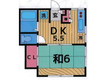 アパートメントカワイ(1DK/2階)の間取り写真