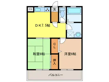 エメラルドマンション(2DK/2階)の間取り写真