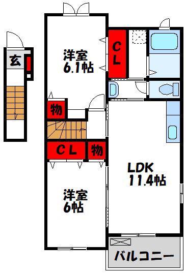 サンライト宗像IIA(2LDK/2階)の間取り写真