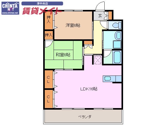 レジデンス(2LDK/3階)の間取り写真