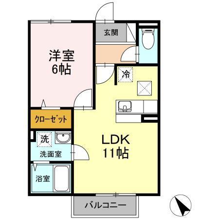 ザ・ギャラリーC(1LDK/2階)の間取り写真