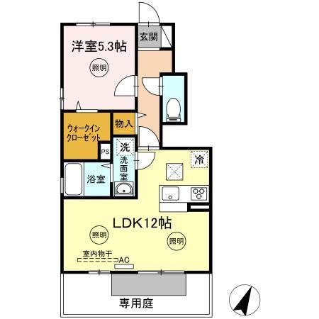 サンセジュールA棟(1LDK/1階)の間取り写真