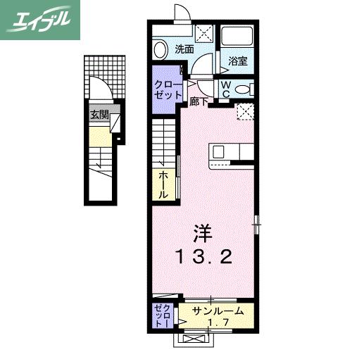ハイフォレストI(ワンルーム/2階)の間取り写真