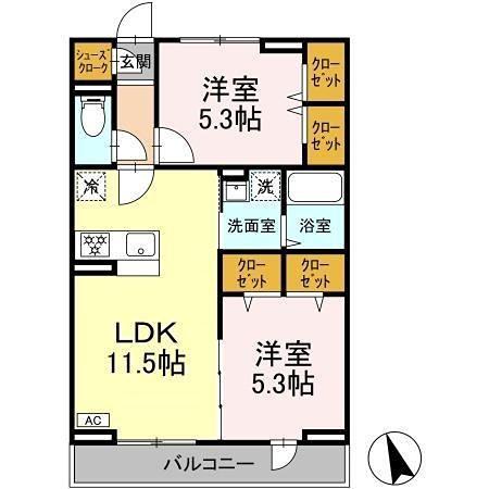 NAGAYA GATE SITE(2LDK/2階)の間取り写真