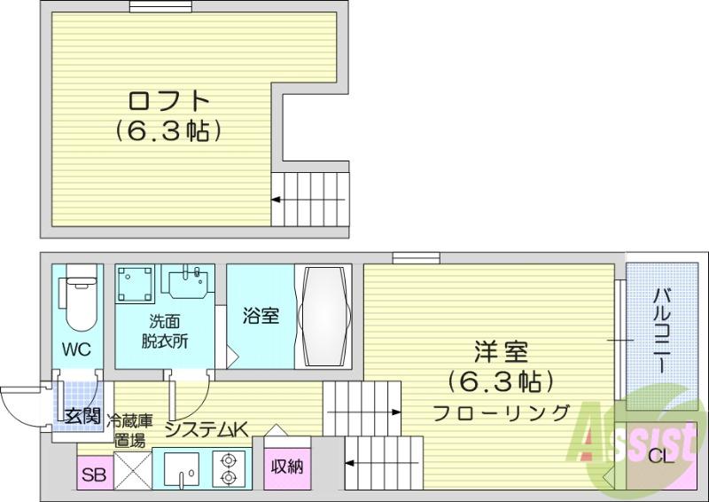 CASA LYCORIS 西中田(1K/1階)の間取り写真
