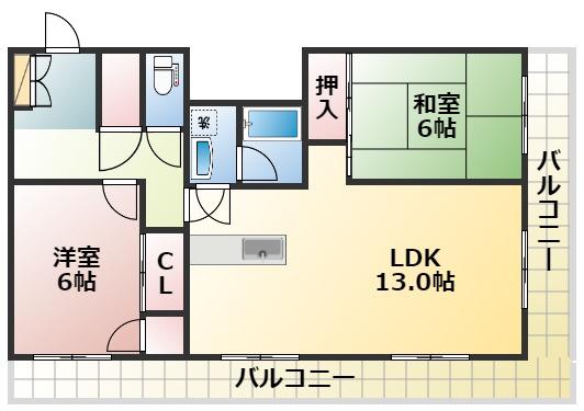 エスポワール園田(2LDK/4階)の間取り写真