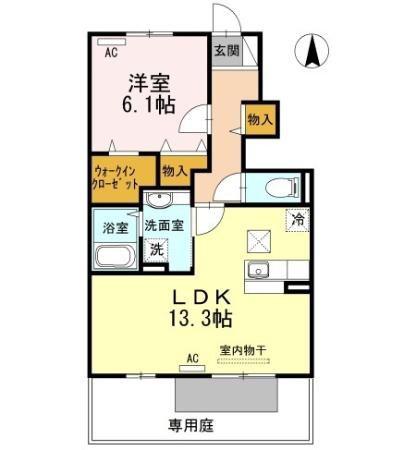 花水木A(1LDK/1階)の間取り写真